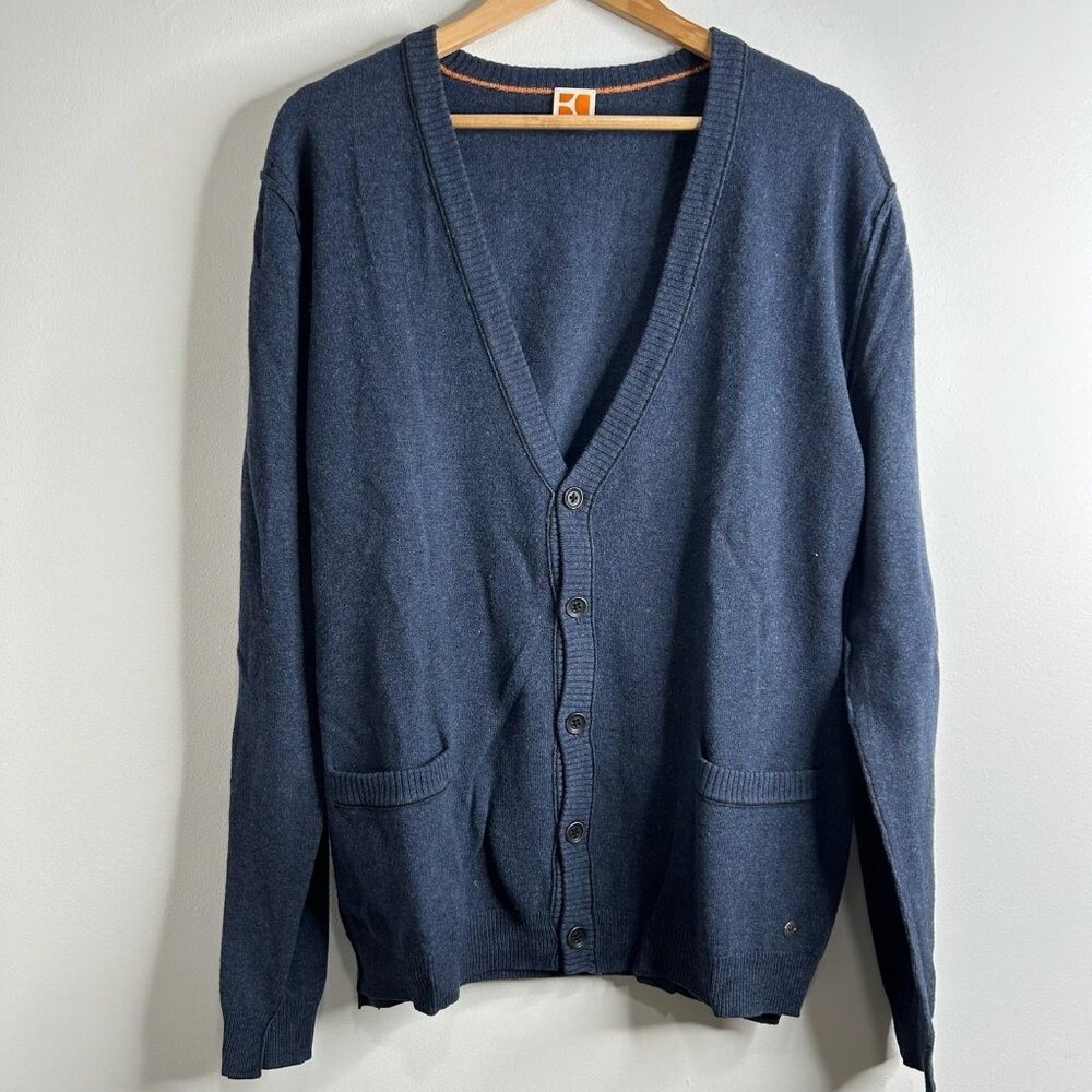 Hugo Boss Orange Sweater Mens Large Blue Cardigan V Neck‎ Button Front Knit